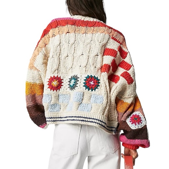 NWT Free People Clear Skies Cardigan in Cream Combo Size XS and M - Picture 2 of 15